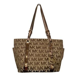 EUC MMK Sequin Stripe Tan Tote Bag